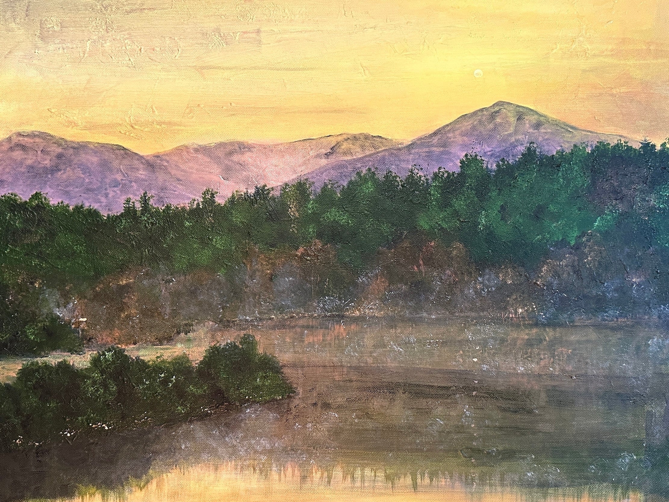 Oil painting of a mountain lake titled Ben Tee Invergarry Original Painting