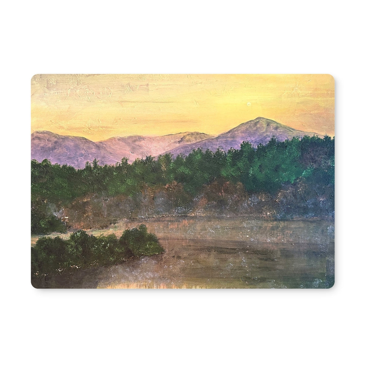 Yellow and purple mountain landscape cutting board from the Ben Tee Invergarry Placemat collection