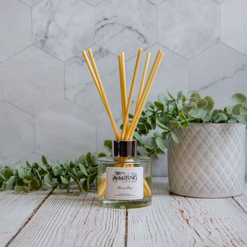 Berry Bay 100ml diffuser by The Stirling Candle Company with golden sticks