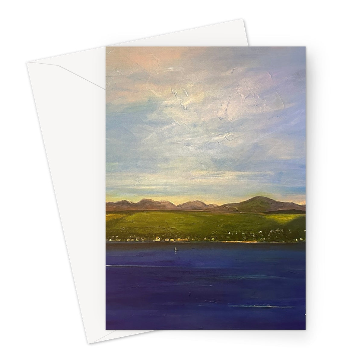 Vibrant landscape painting on The Biggie Greeting Card product display