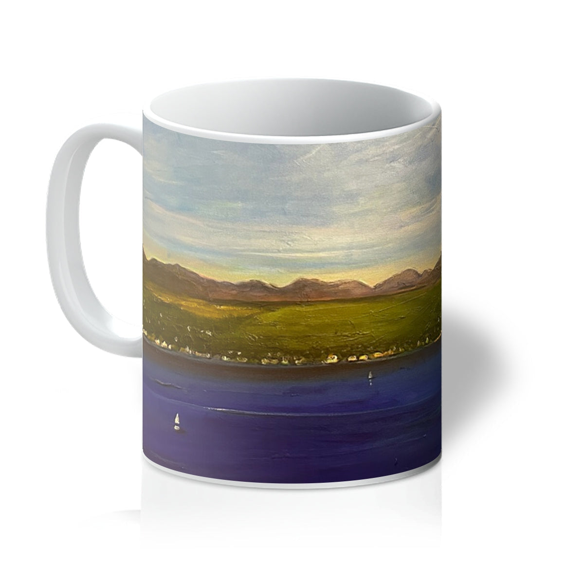 White ceramic Mug with painted Landscape scene from The Biggie Mug collection