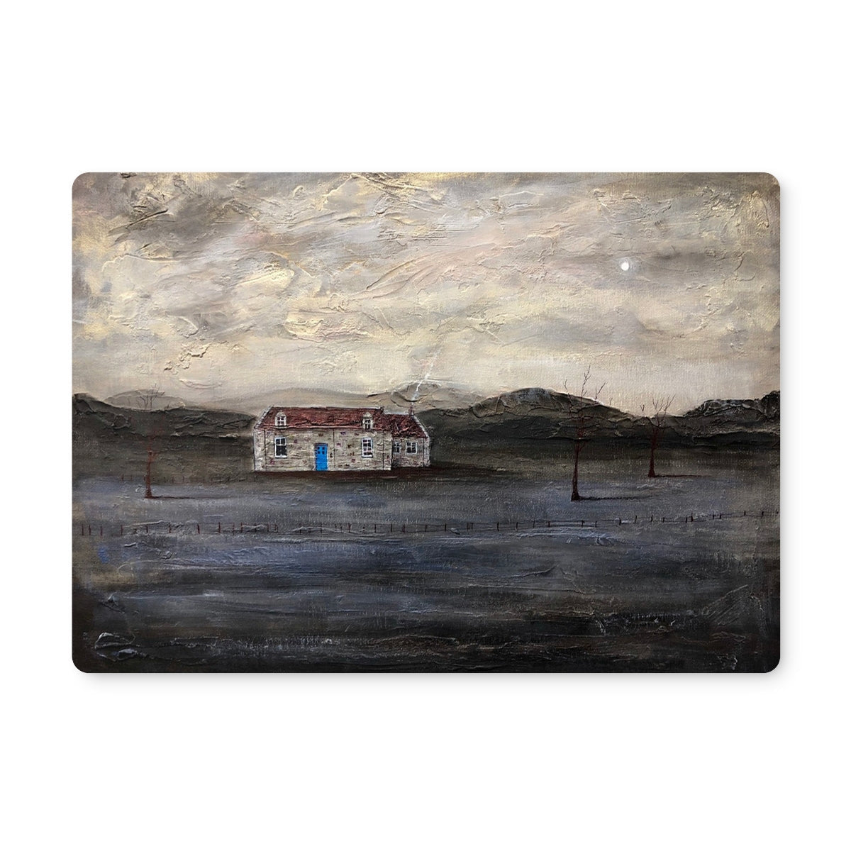 White House painting with blue door and window textured surface for Blue Door Burn Altmore Cottage Placemat