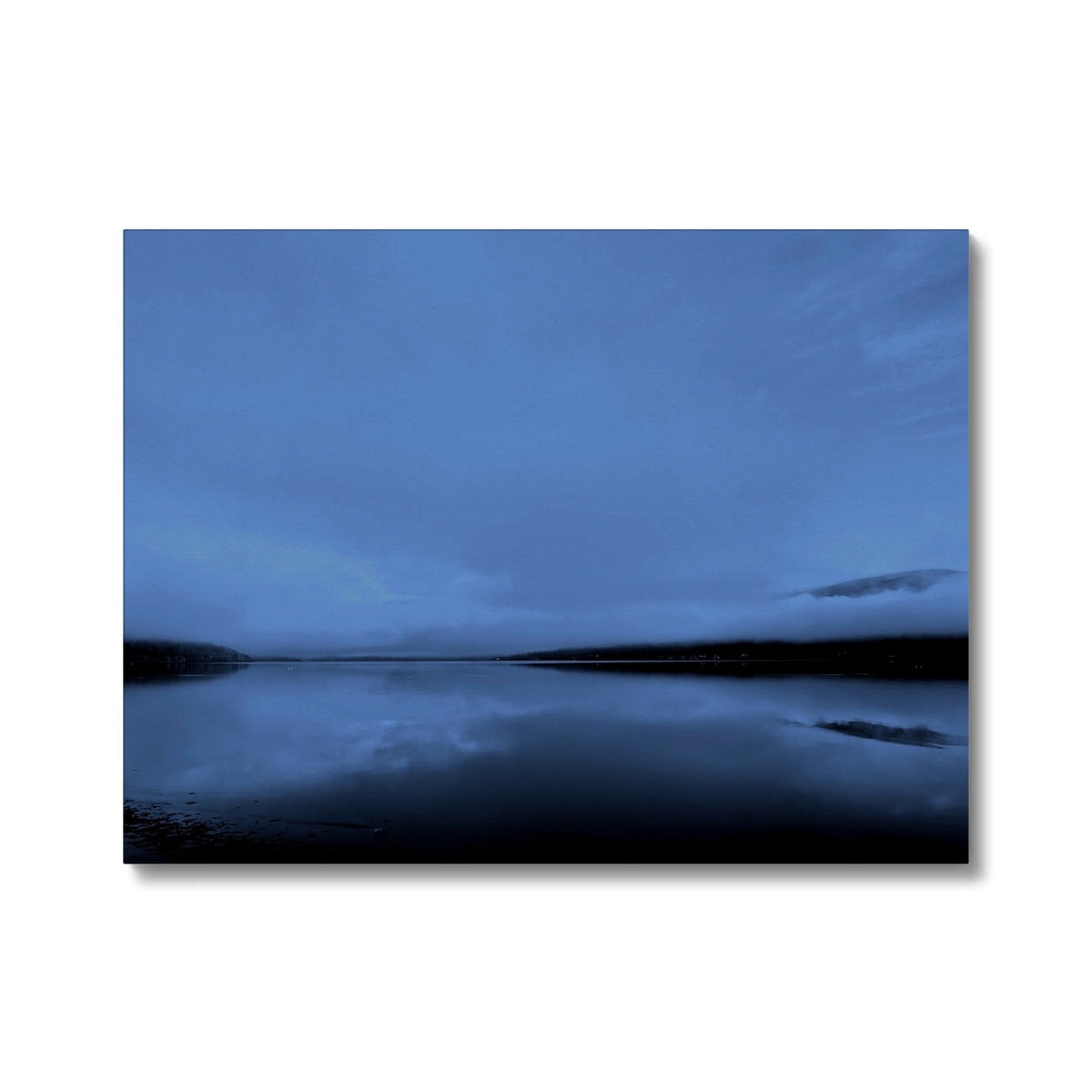 Blue and black abstract Loch Fyne landscape canvas print with reflective water