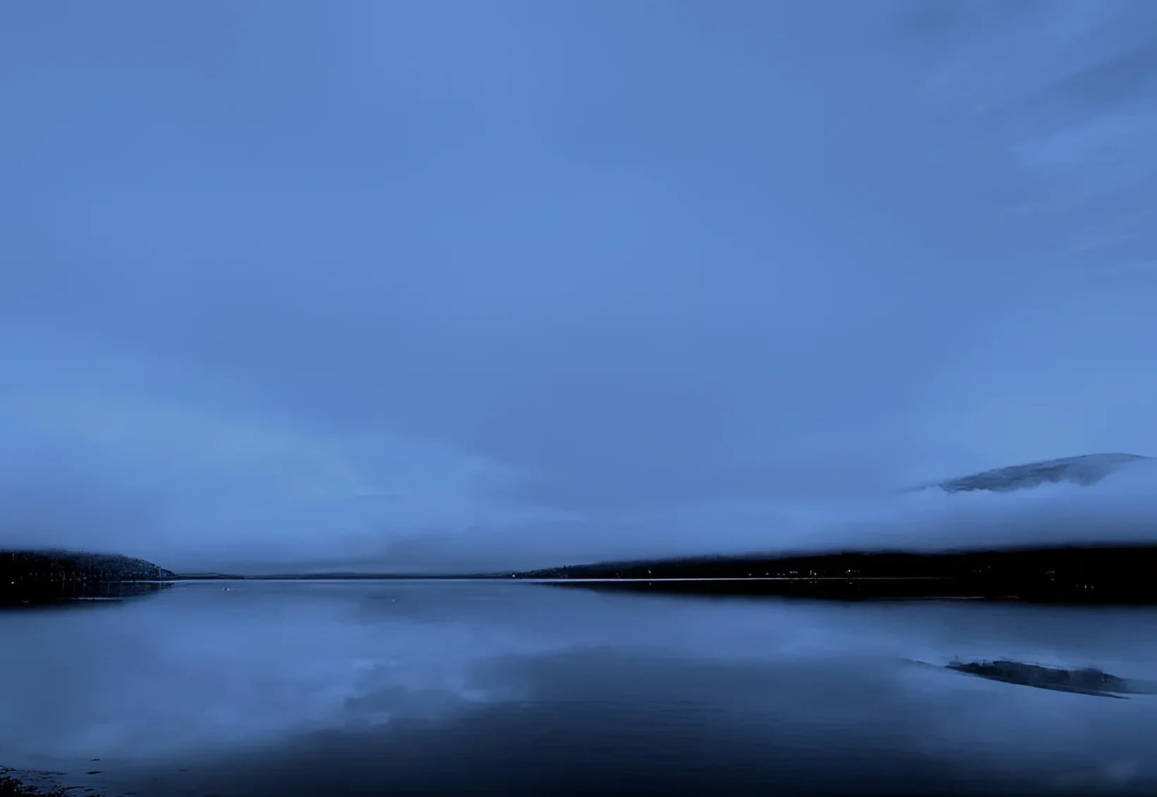 Blue Hour Loch Fyne Original Painting showing a still blue lake reflecting the sky