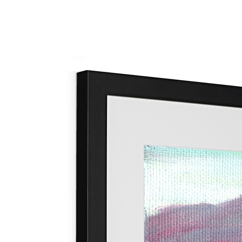 Black frame abstract Boats On The Clyde print in teal pink hues