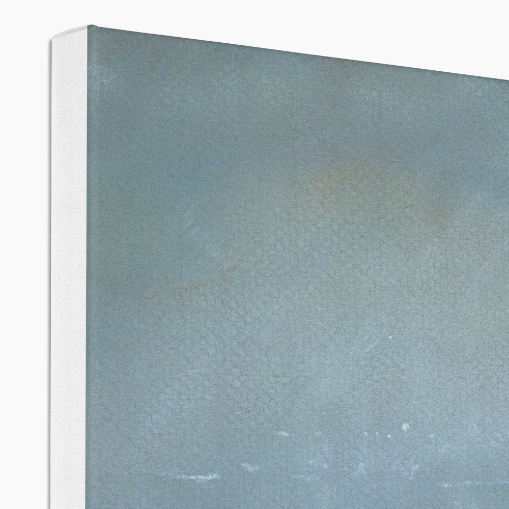 Boats in the Mist canvas print with muted blue-gray gradient and white speckles