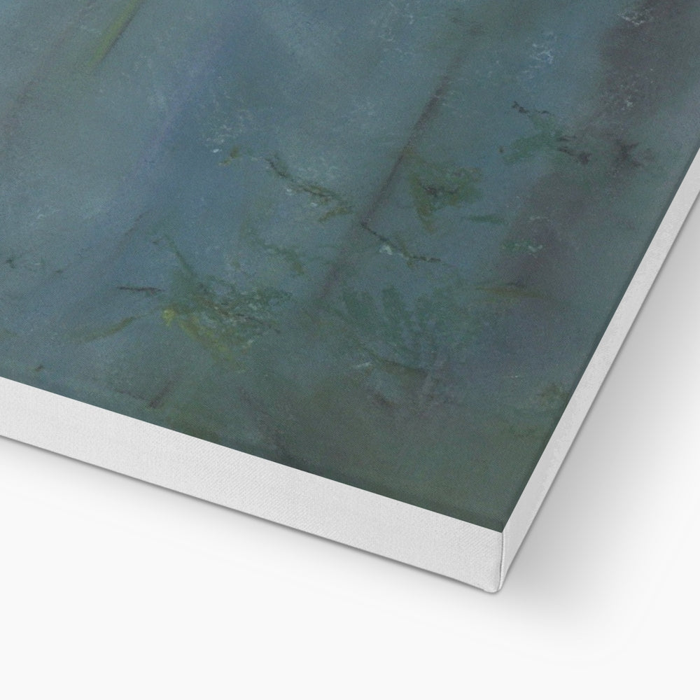 Framed Boats In The Mist abstract painting with teal green gradient texture