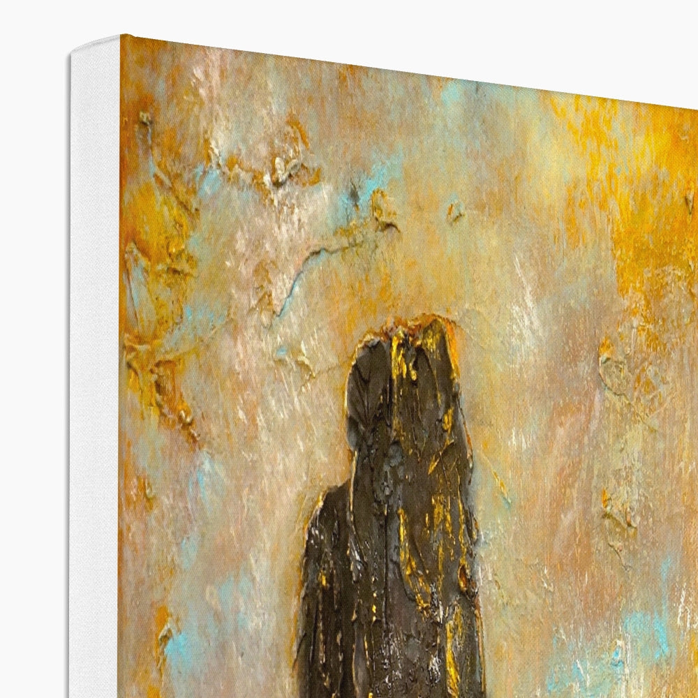 Black abstract Brodgar Mist Orkney canvas print with gold accents