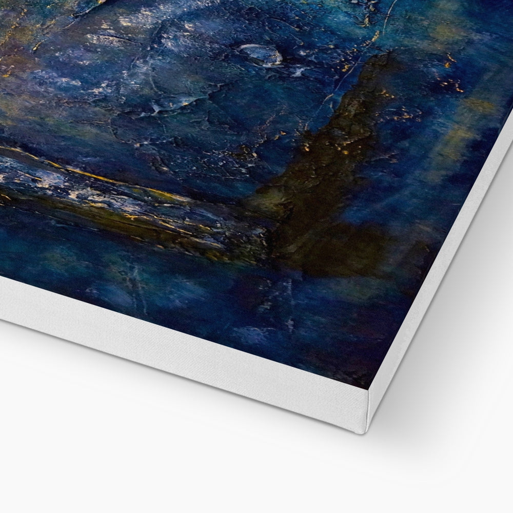 Blue and gold abstract art print on Brodgar Moonlight Orkney canvas
