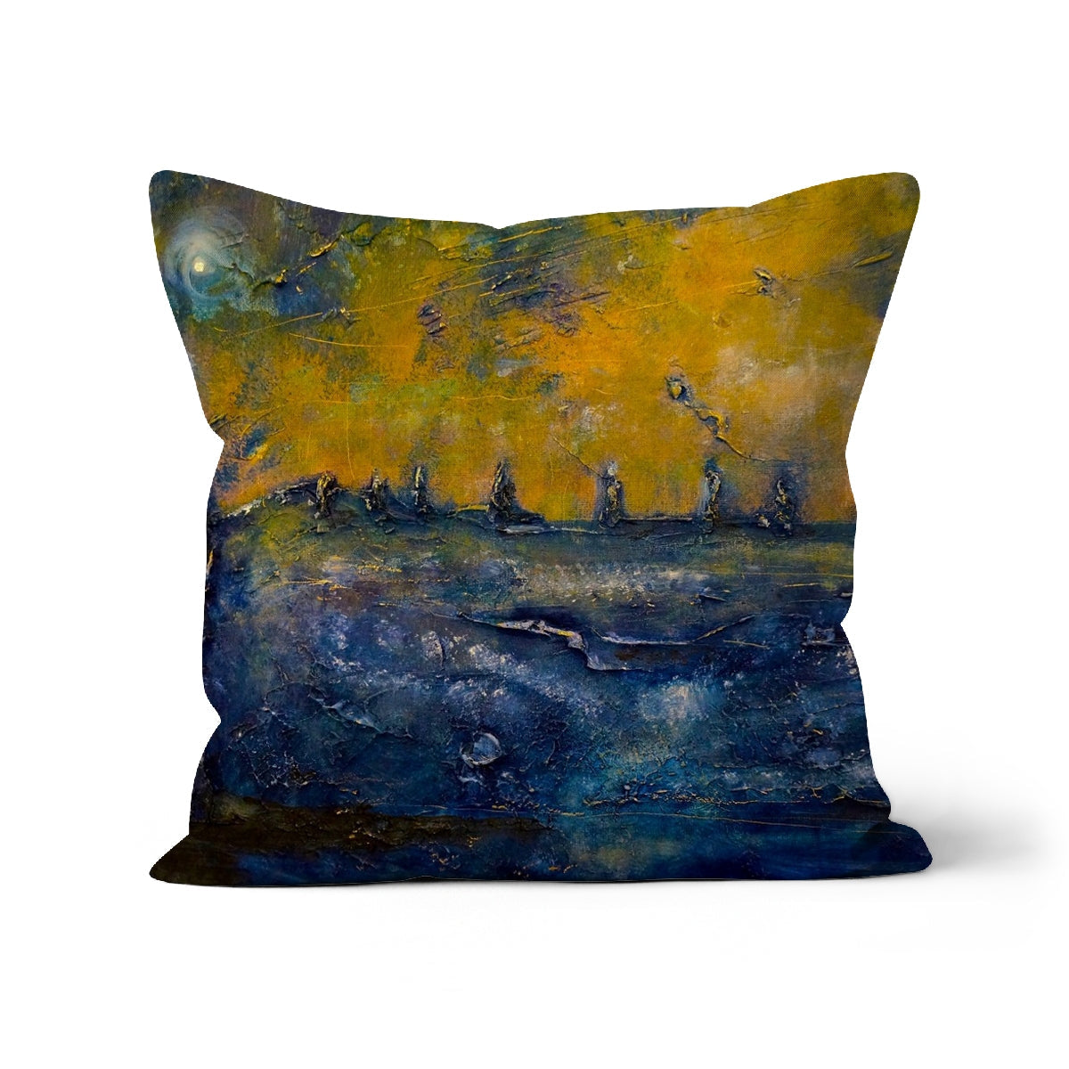 Brodgar Moonlight Orkney yellow blue abstract textured throw pillow