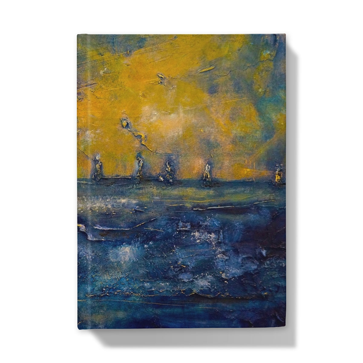 Yellow and blue abstract painting on Brodgar Moonlight Orkney journal canvas