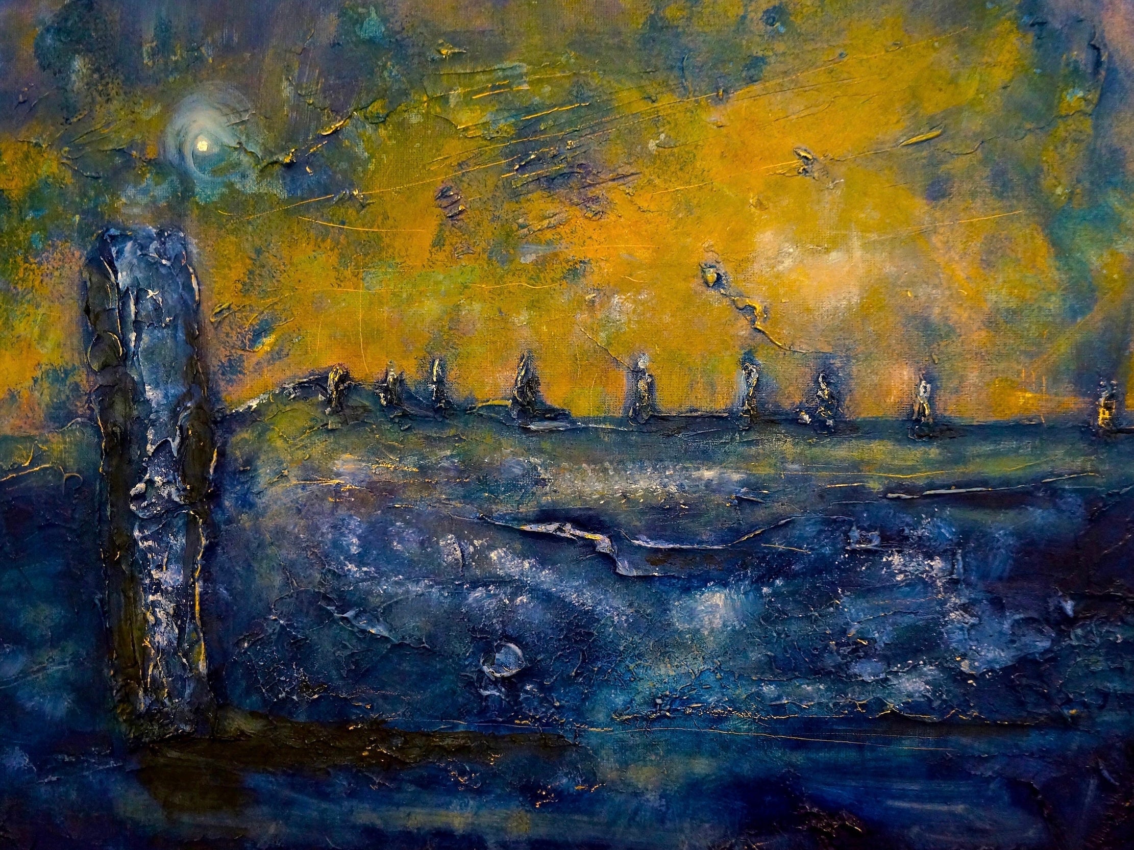 Textured abstract landscape painting from Brodgar Moonlight Orkney Original Painting collection