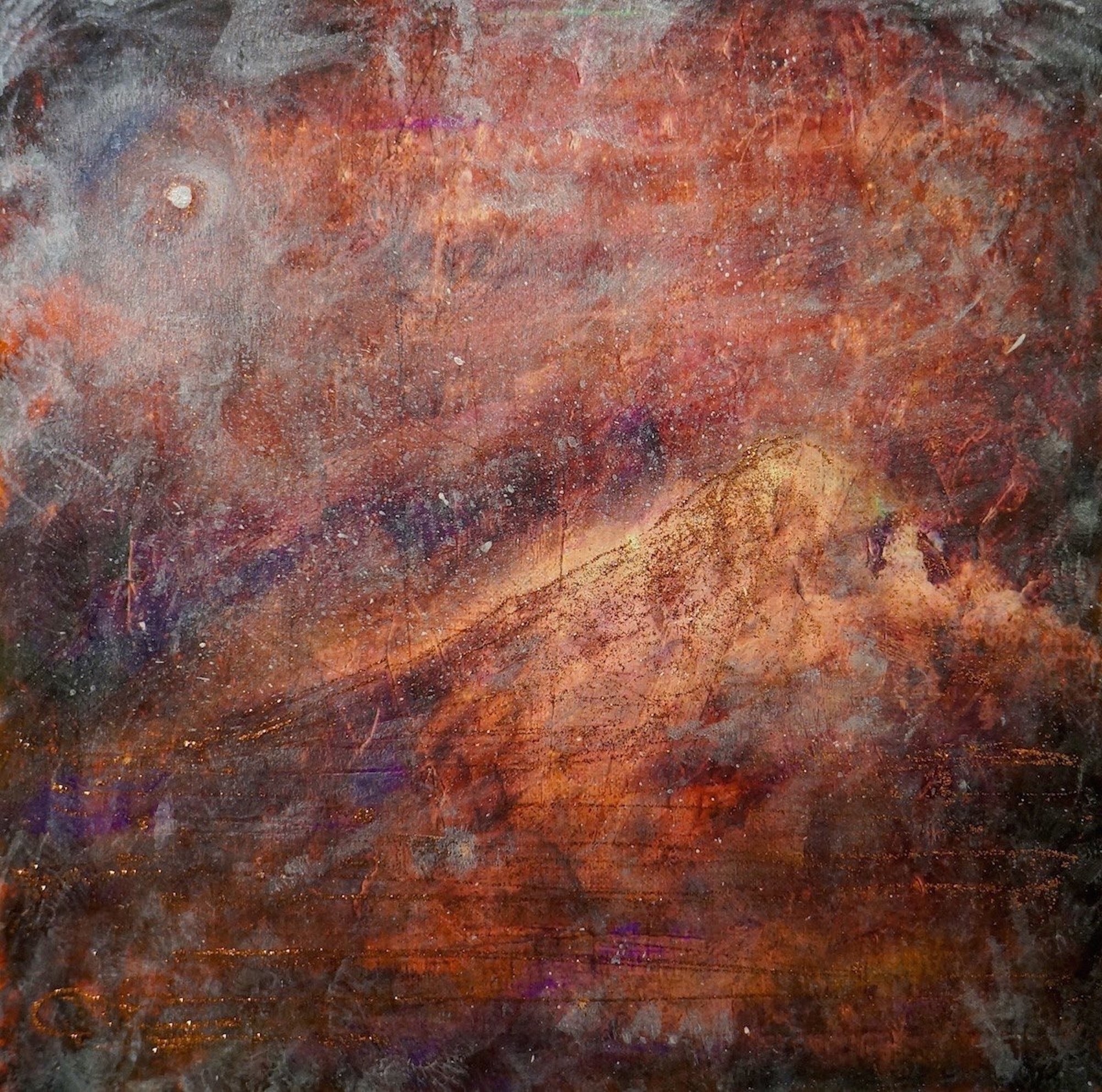 Abstract painting of Buachaille Etive under moonlit sky with swirling textured colors