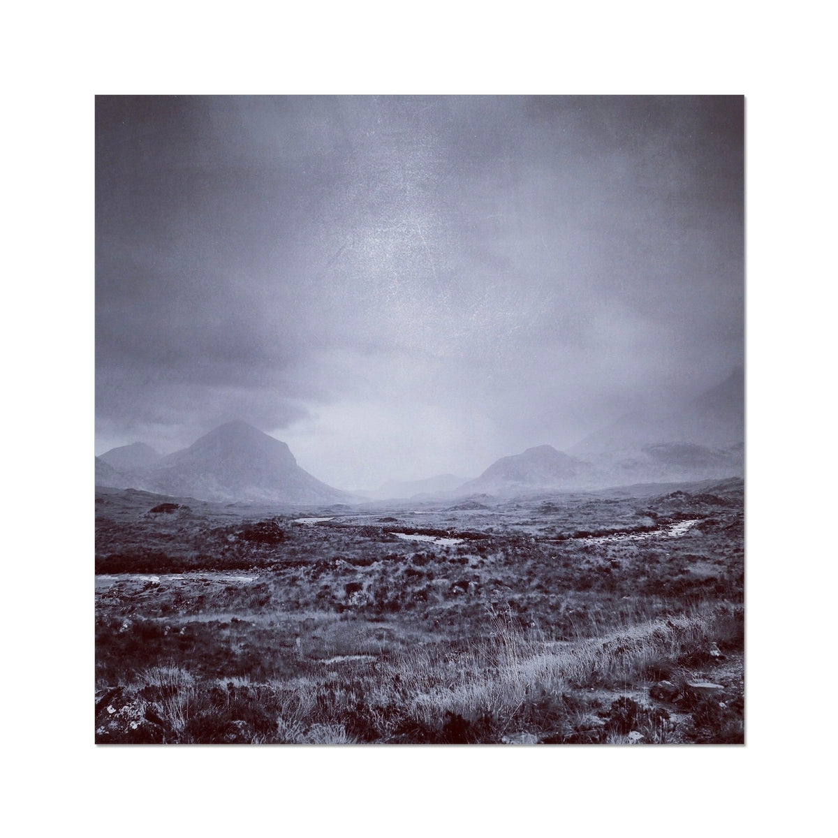 Black and white brooding Cuillin mountains landscape artist proof print