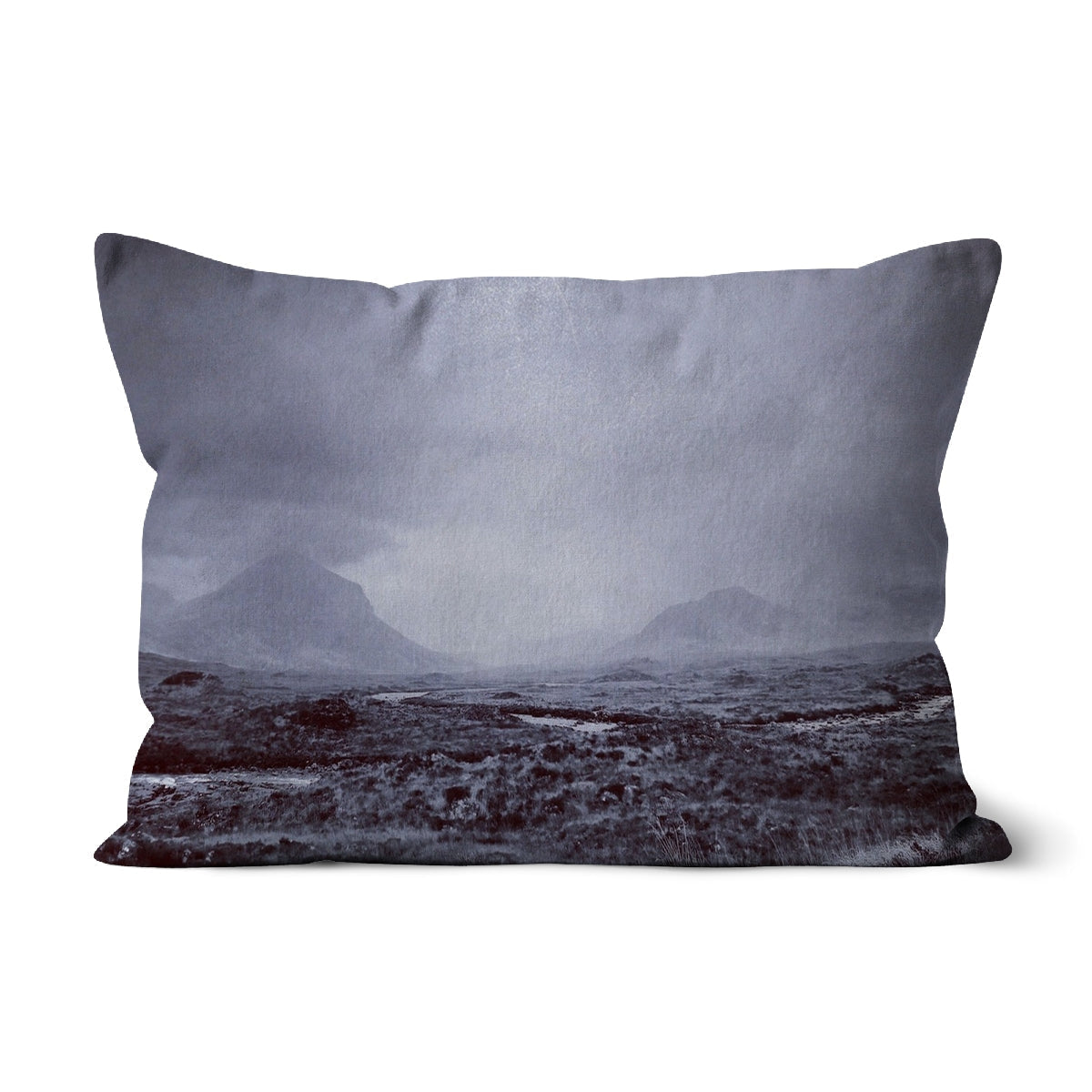 The Brooding Cuillin Cushion: gray black mountain landscape pillow