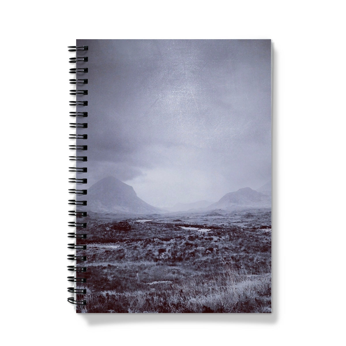 Spiral-bound Brooding Cuillin Notebook with misty mountain landscape cover
