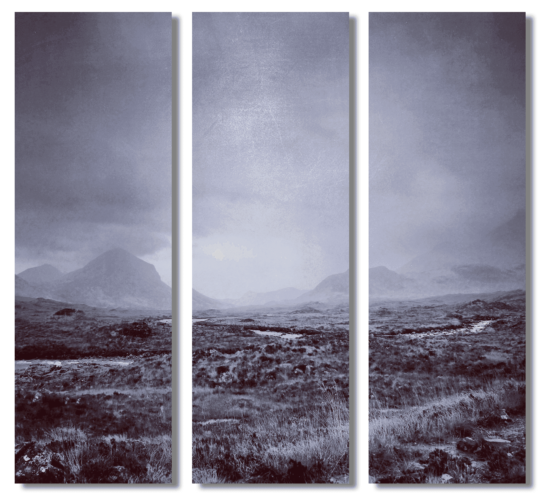 Triptych of a misty Mountain Landscape from Cuillin Skye Scotland for wall art