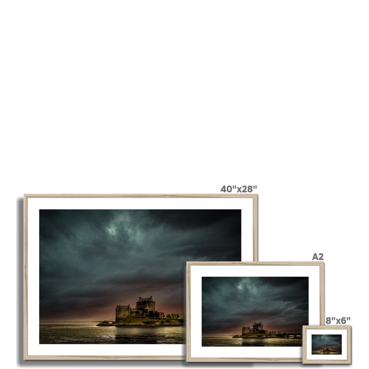 40x28 inch framed Eilean Donan Castle print with stormy sky