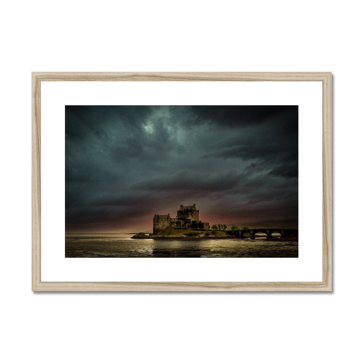 Brooding Eilean Donan Castle wooden-framed wall art print