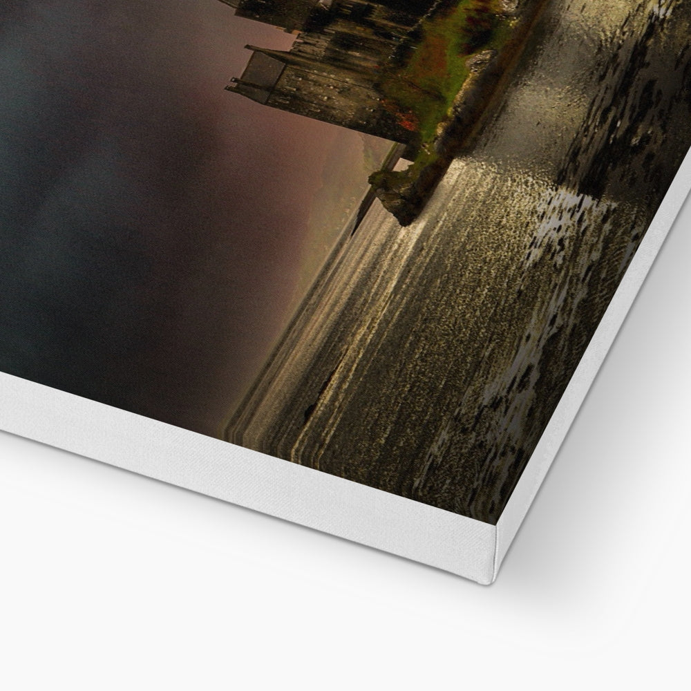 Brooding Eilean Donan Castle gold black abstract canvas print white frame