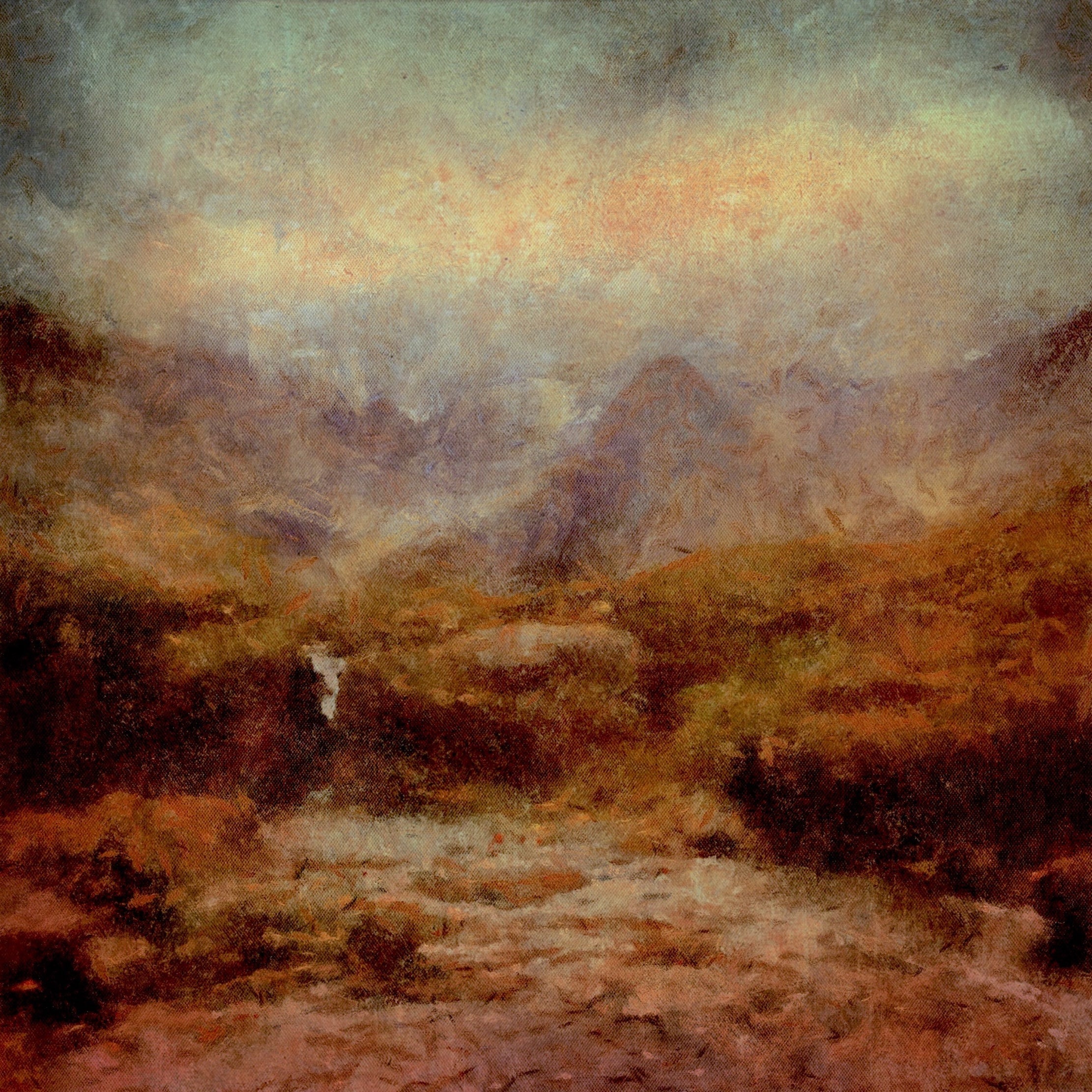 Impressionistic mountain landscape painting from The Brooding Fairy Pools series