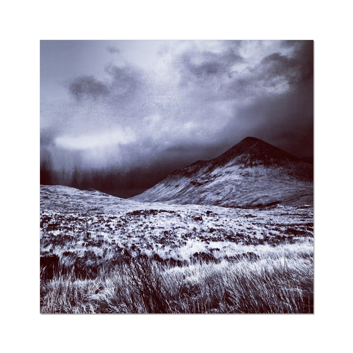 Black and white A Brooding Glen Varagil artist proof print with mountains