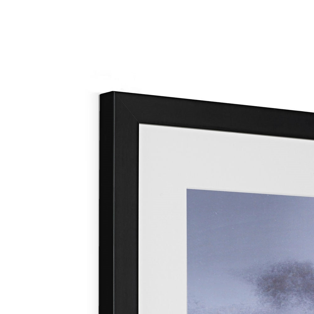 Black matte frame with white mat and A Brooding Glen Varagil abstract art print