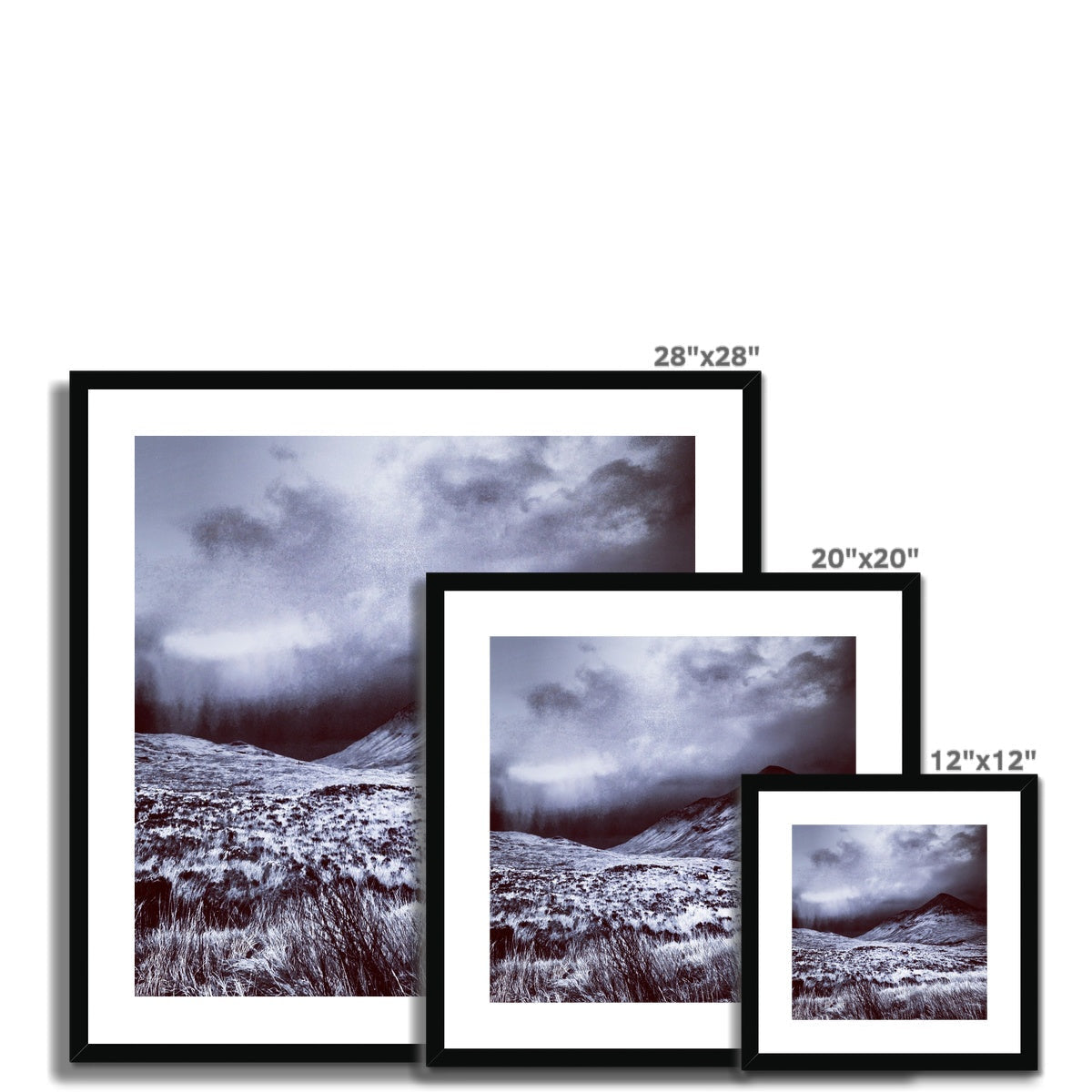 28x28 Black Framed A Brooding Glen Varagil Landscape Print with White Matte