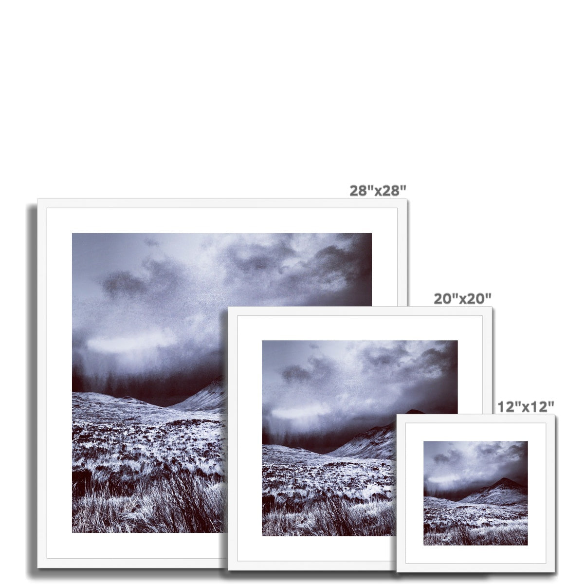 28x28 Framed Brooding Glen Varagil Landscape Print with Dramatic Sky