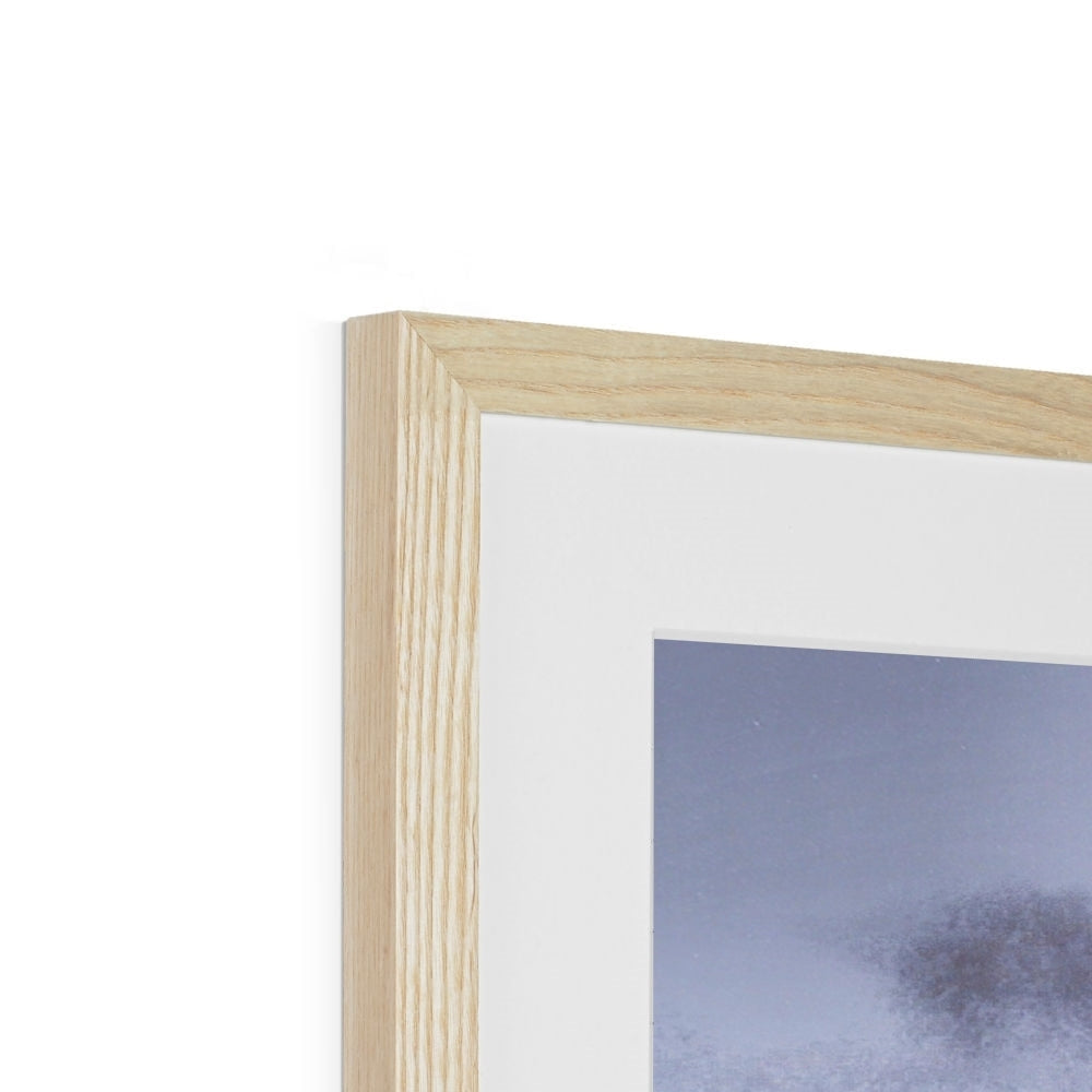 Light oak frame with white mat and Brooding Glen snowy landscape print
