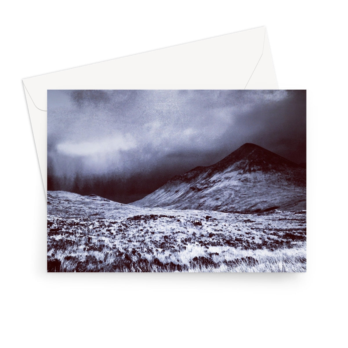 Black and white brooding glen Varagil mountain landscape greeting card with envelope