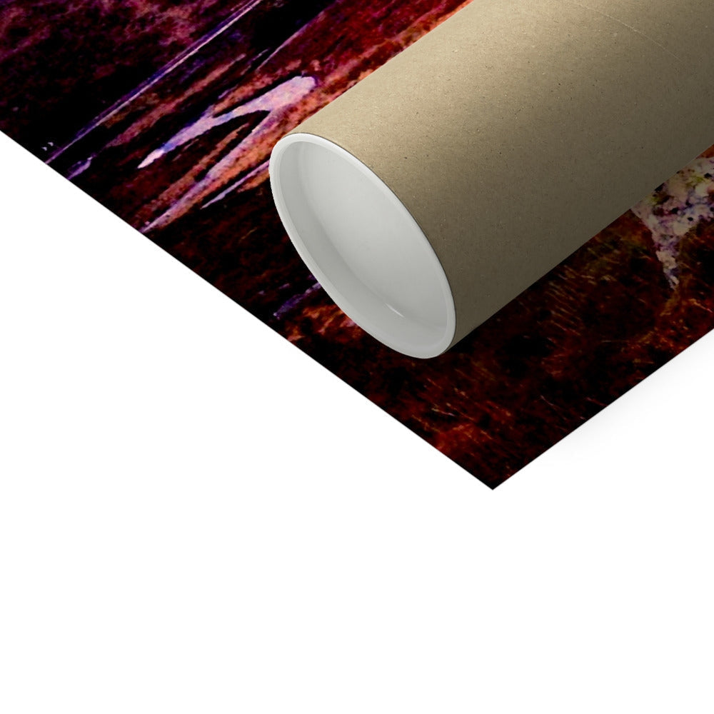 Brown cardboard tube with red abstract Brooding Glencoe artist proof print