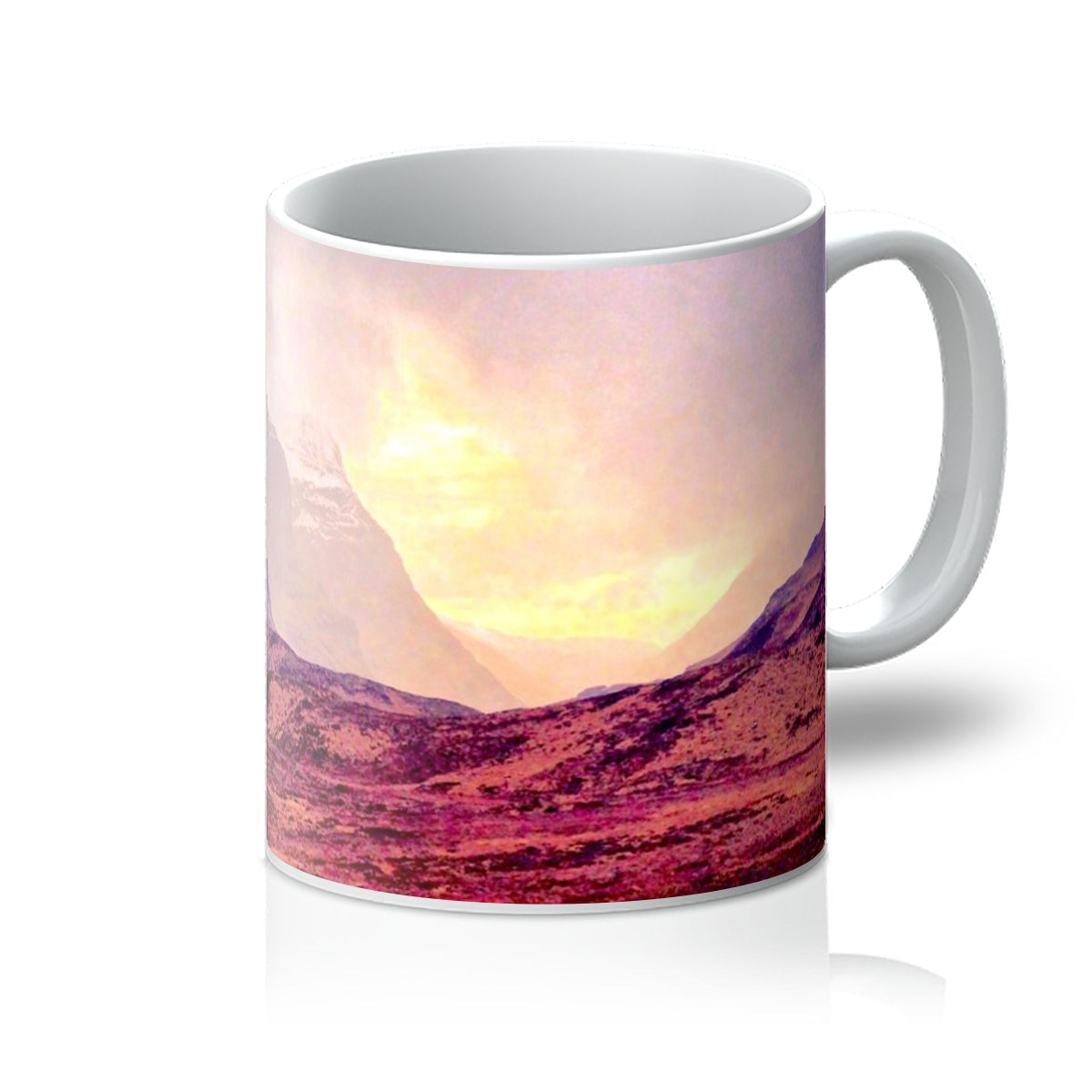 Ceramic Brooding Glencoe Mug with vibrant orange-pink sunset design