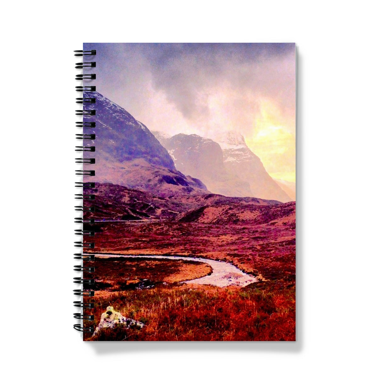 A Brooding Glencoe Notebook with vibrant mountain landscape cover