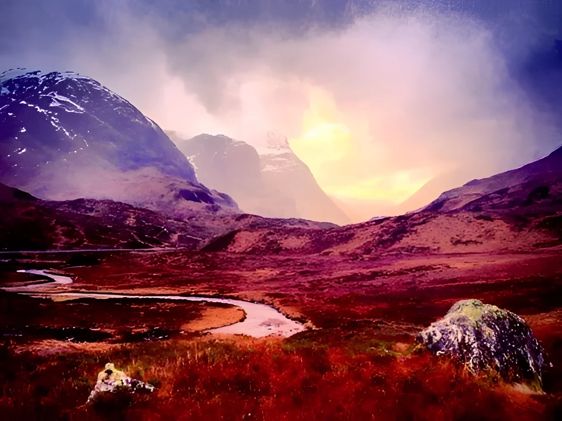 Dramatic mountain landscape in A Brooding Glencoe Original Painting