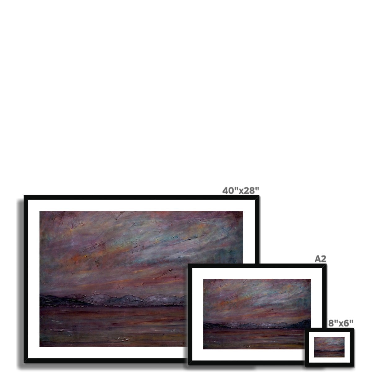 A Brooding Holy Loch framed print: 40x28 abstract purple-gray sky in black frame