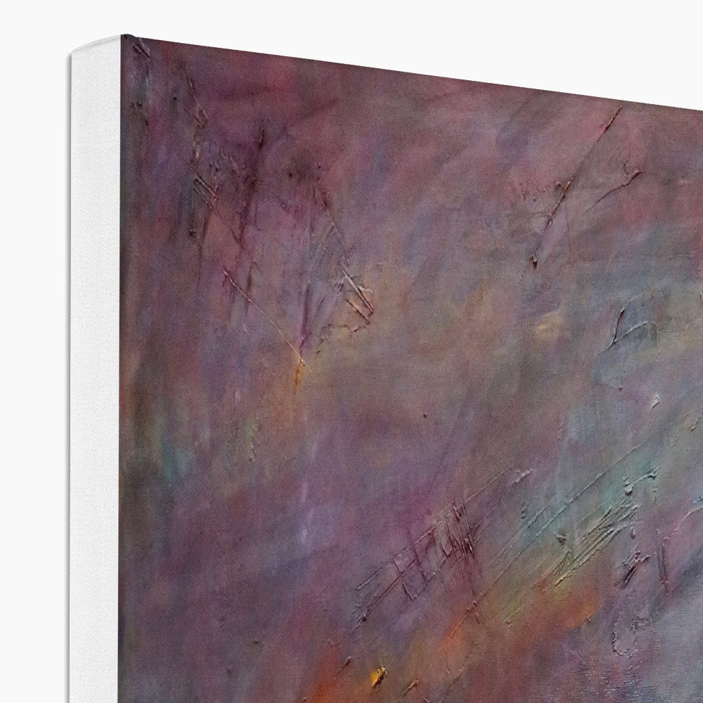 Purple and orange abstract painting on Brooding Holy Loch canvas