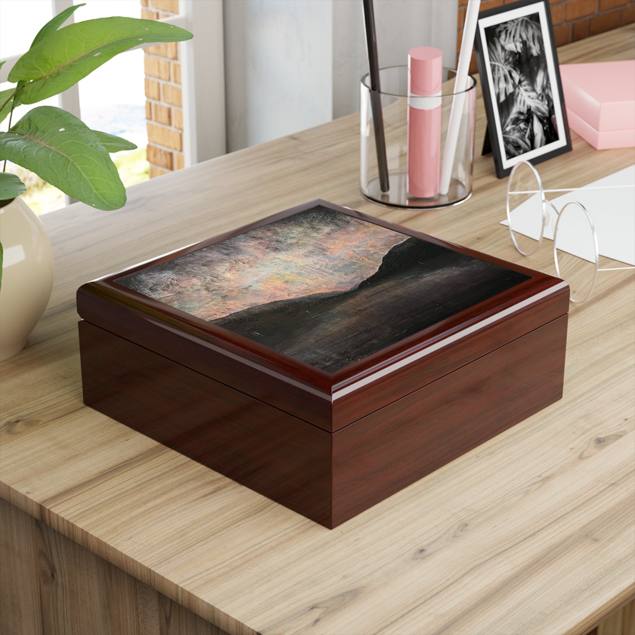 Art Jewellery Box: A Brooding Loch Lomond with Abstract Lid