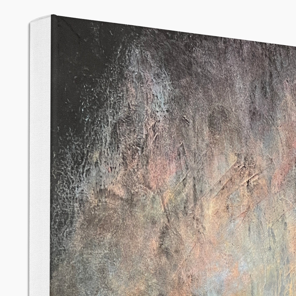 Black textured canvas wall art with metallic accents featuring modern abstract design of Loch Lomond