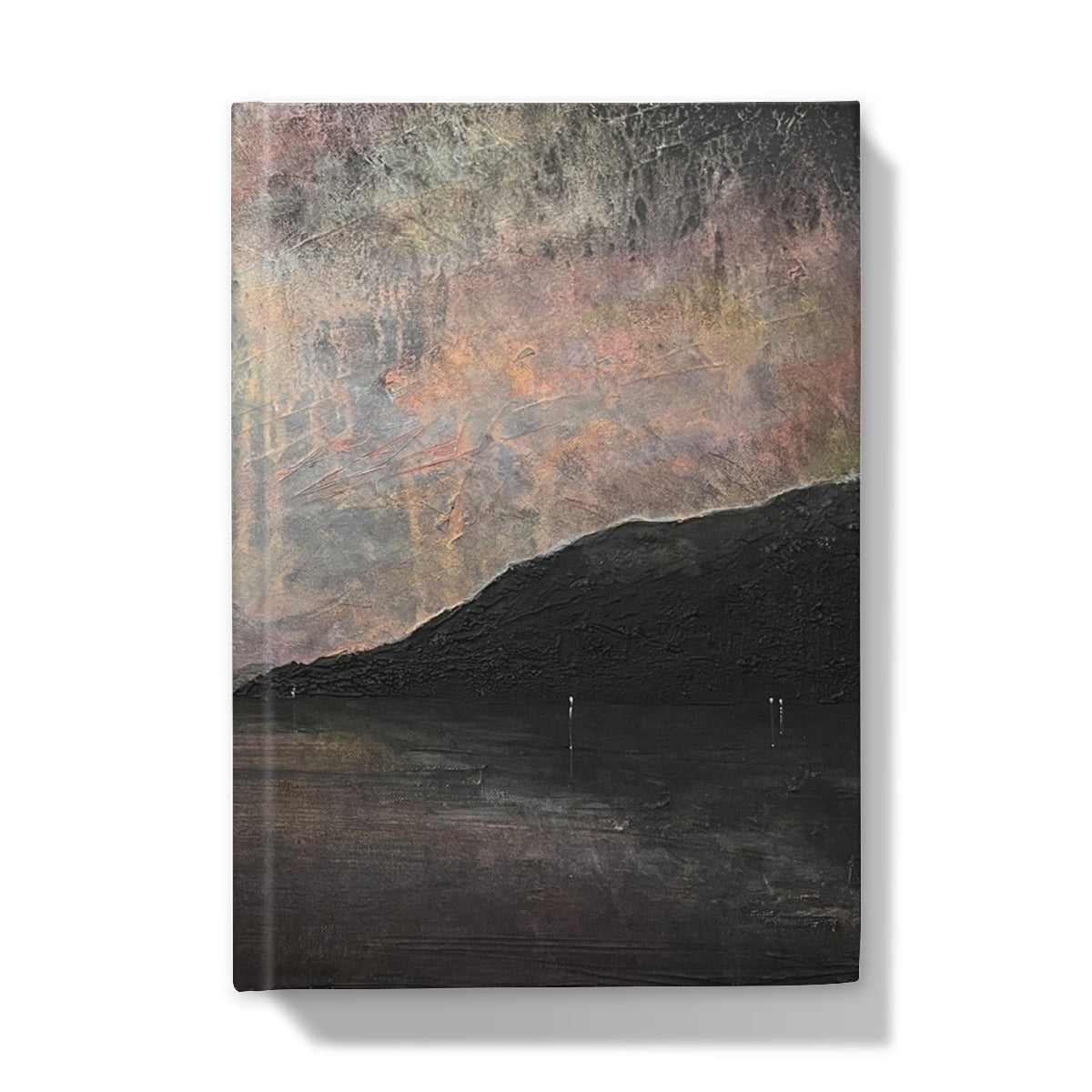 Canvas wall art with mountain silhouette and abstract sky for Loch Lomond journal decor
