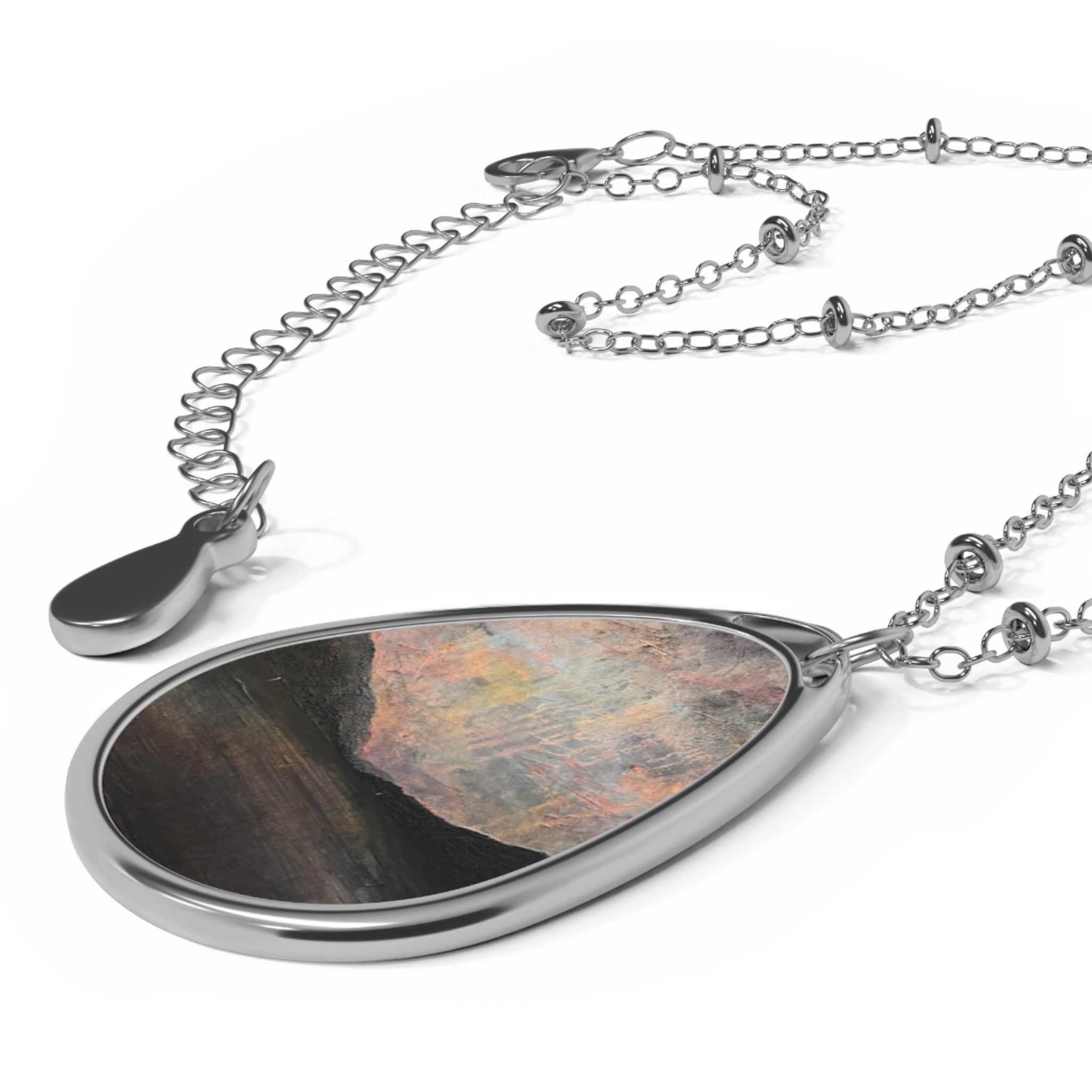 Silver teardrop pendant necklace with Brooding Loch Lomond impressionist art