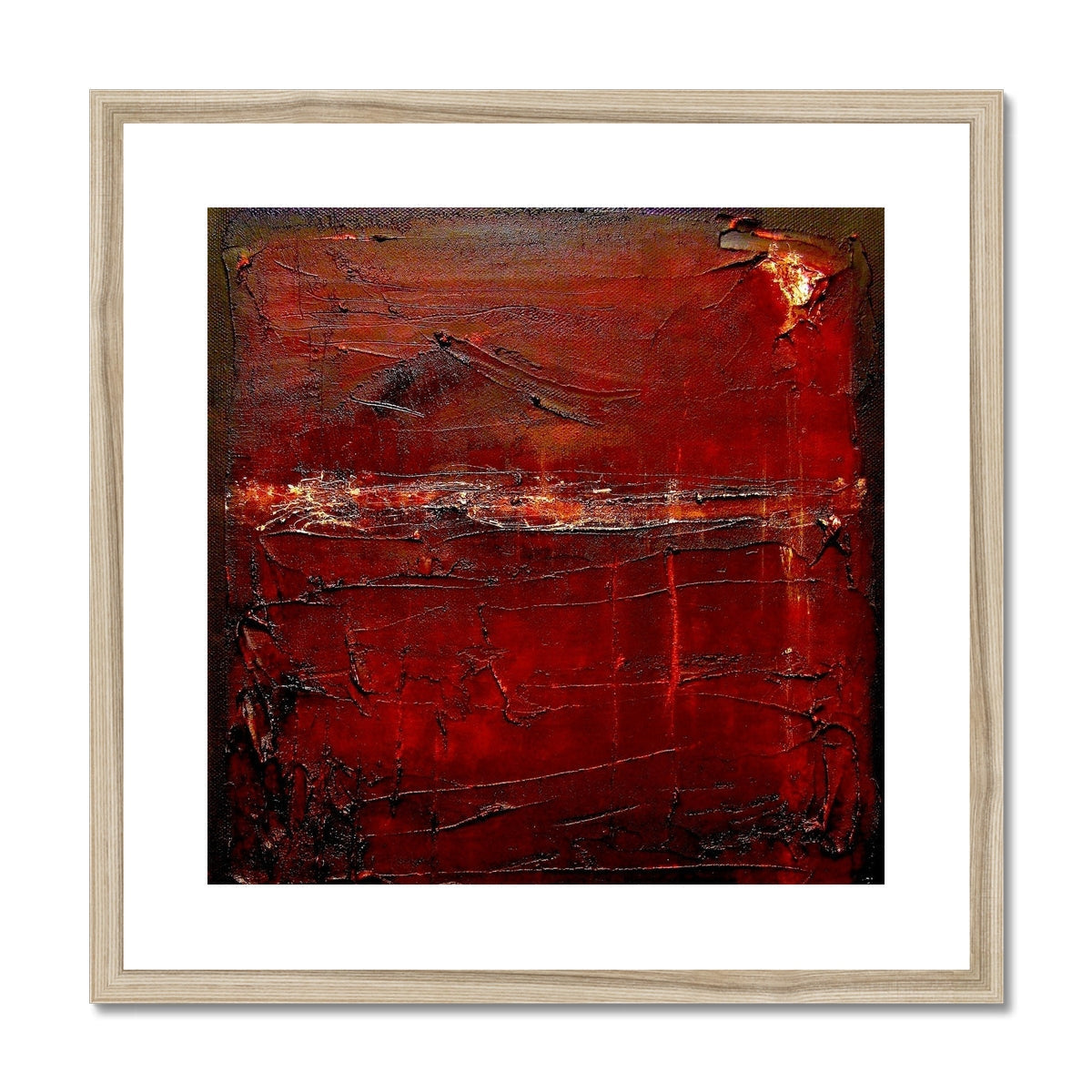 Red abstract Brooding Loch Rannoch art print in white frame