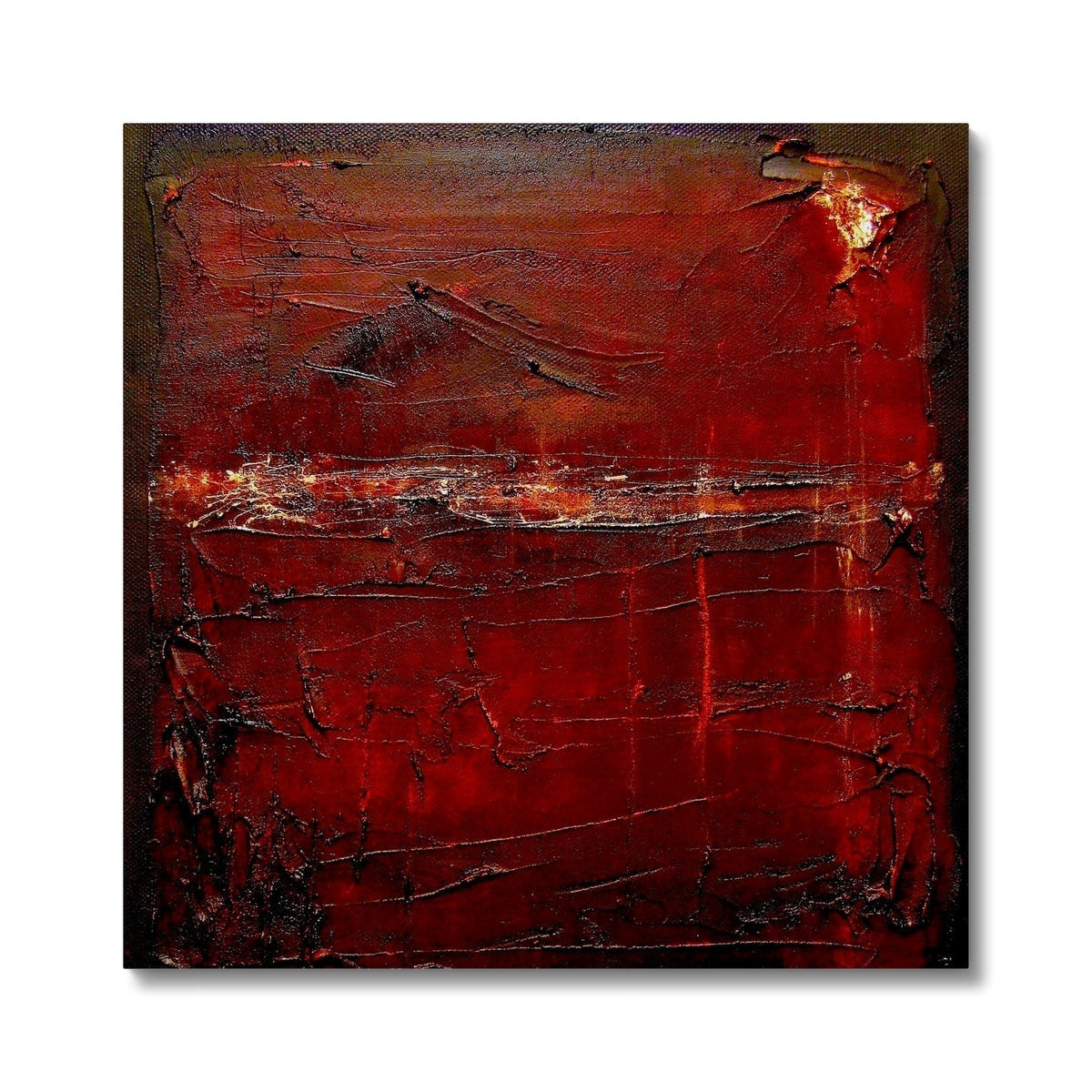 Red abstract textured brushstrokes with black accents on Brooding Loch Rannoch canvas print