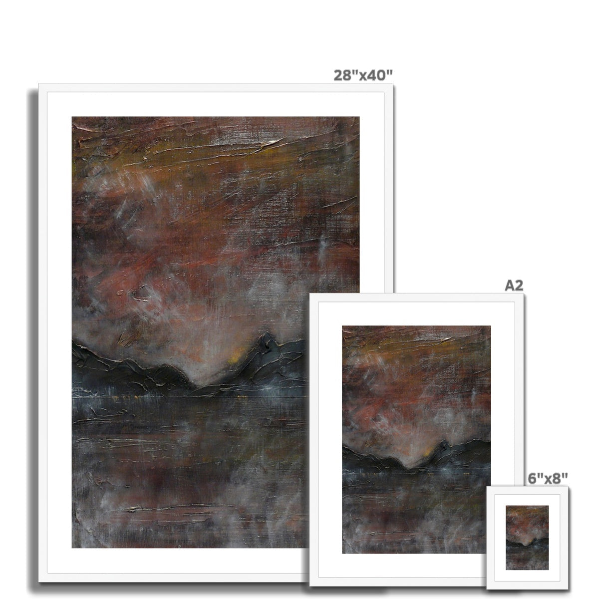 28x40 A Brooding Pap Of Glencoe abstract art print in white frame