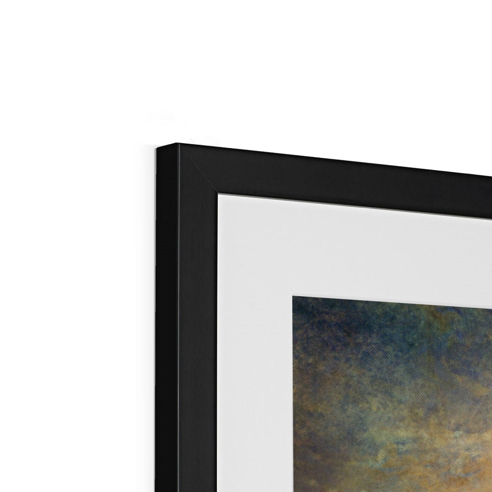 Black framed A Brooding Sligachan abstract art print in earthy tones