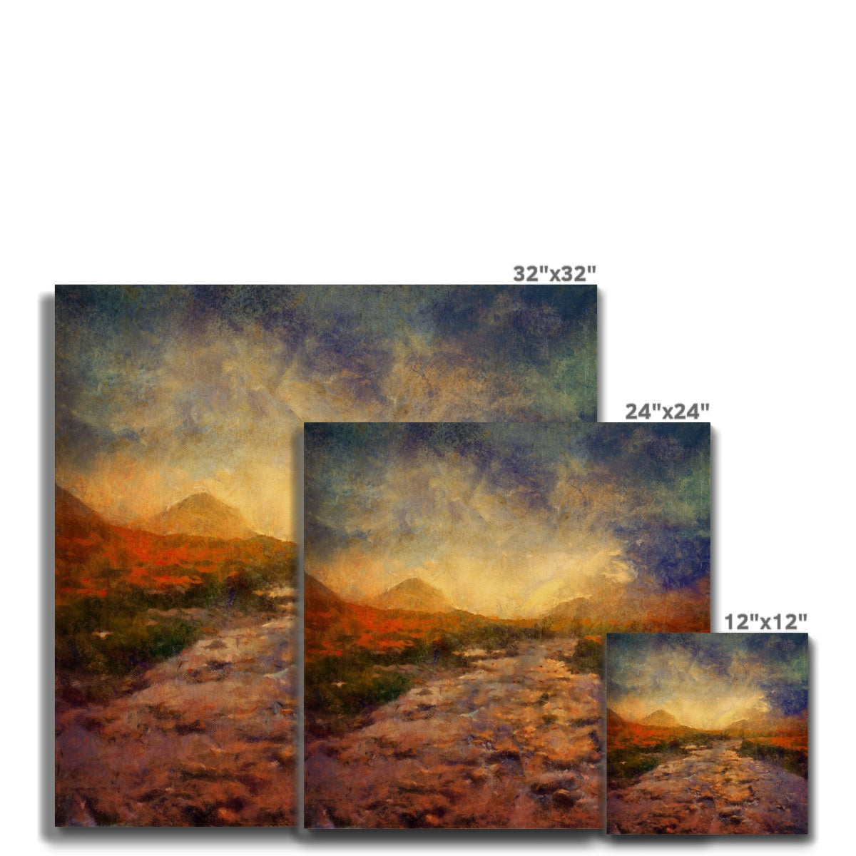 Three framed Sligachan landscape paintings in varying sizes