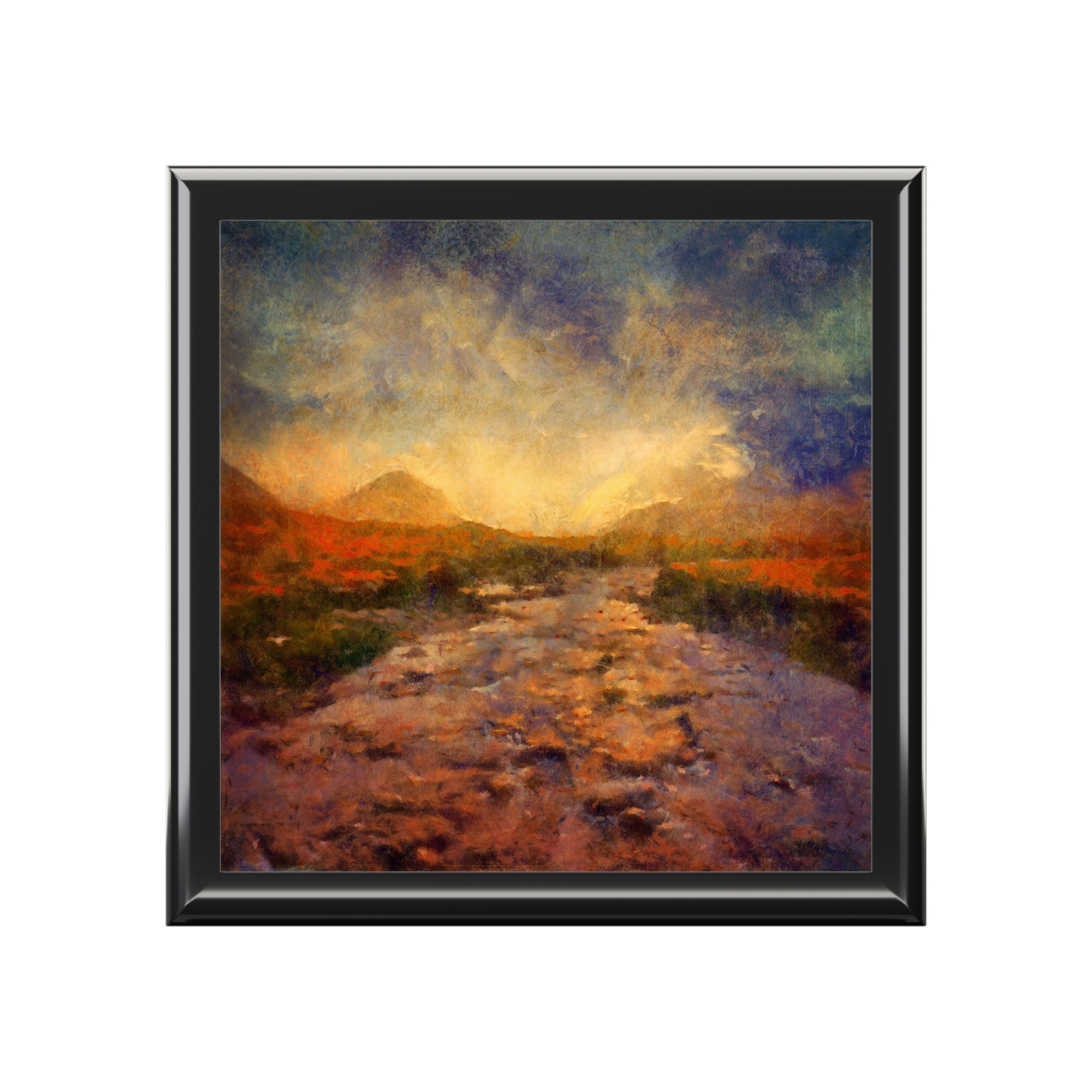 Expressionist landscape painting of a mountain path in Scotland for Sligachan Skye jewelry box