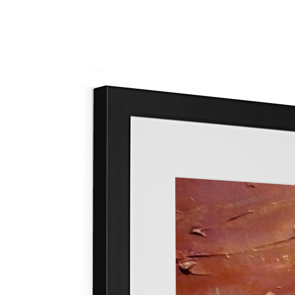 Minimalist Brooklyn Bridge framed print in black with brown orange tones
