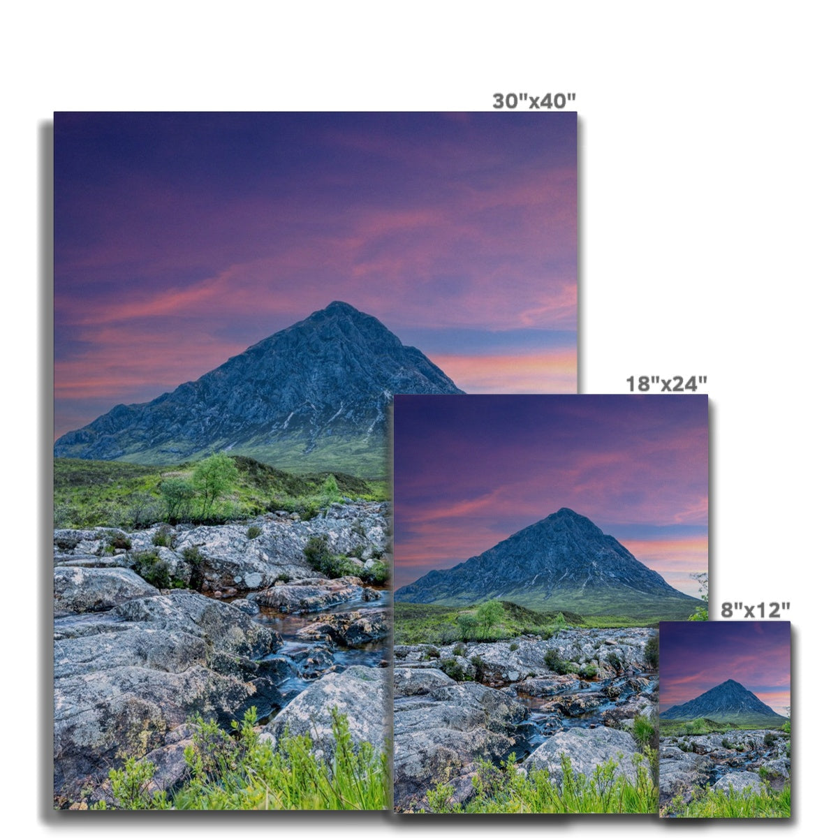 30x40 inch Buachaille Etive Mor canvas print with vibrant purple pink sunset
