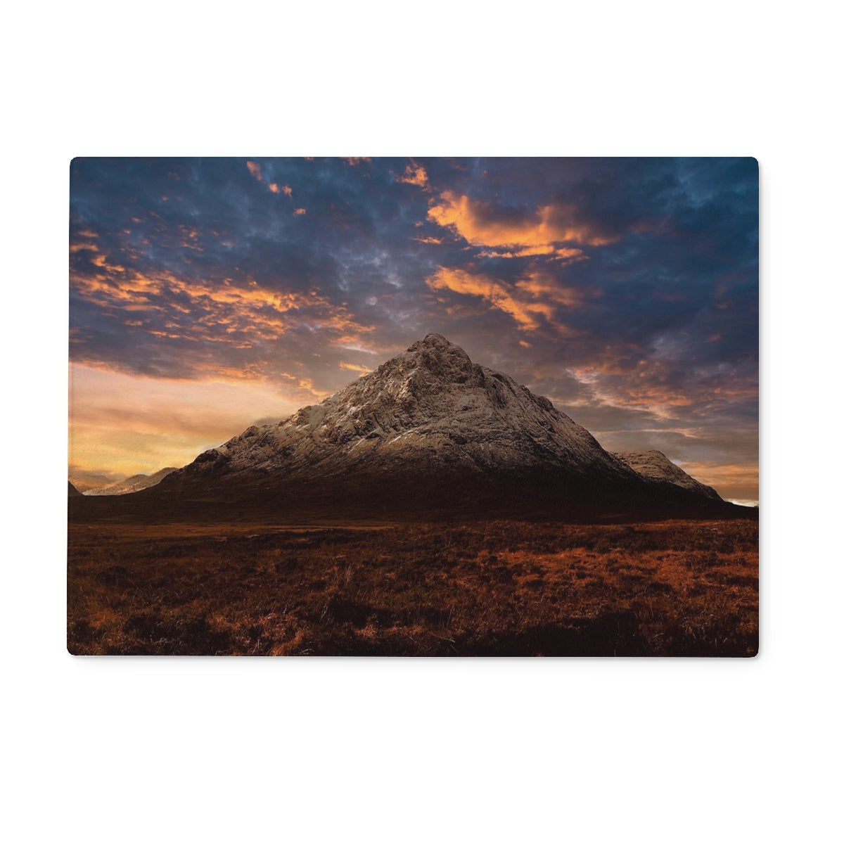 Buachaille Etive Mor Dusk mountain peak glass chopping board wall art